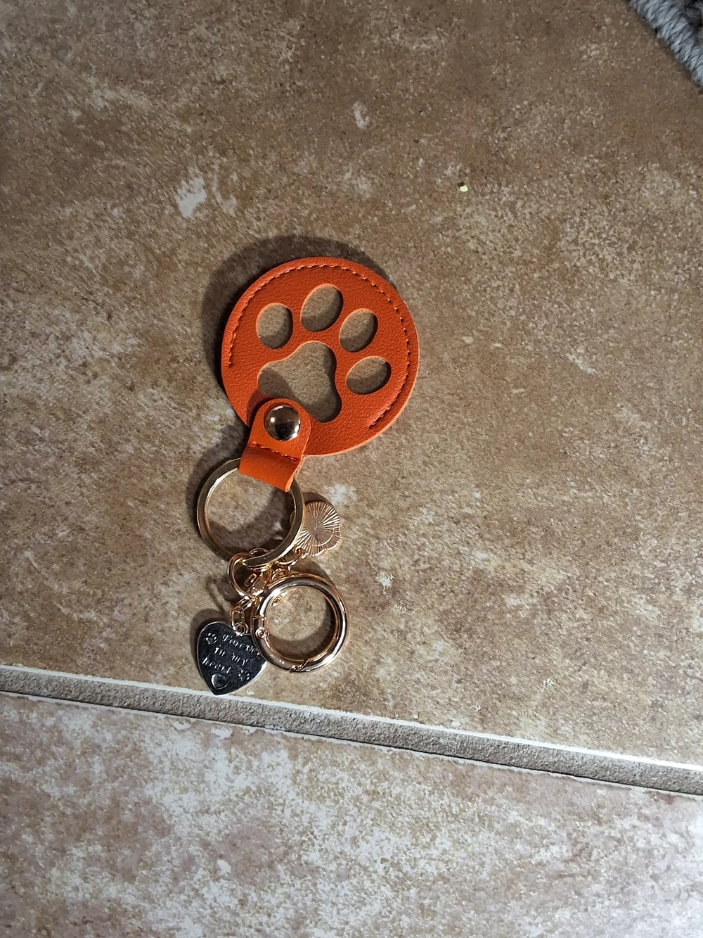 Orange Leather Heart Charm Keychain - Women's Accessory